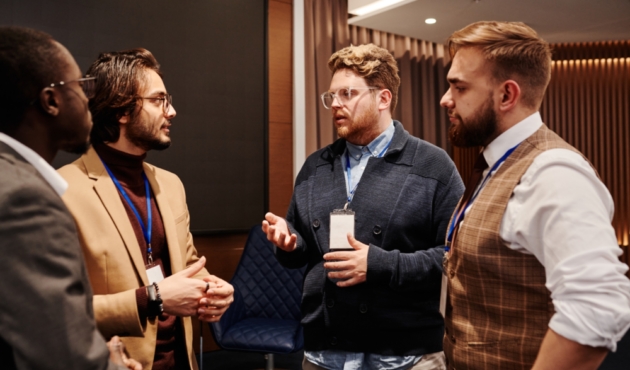 Professional networking at an event.